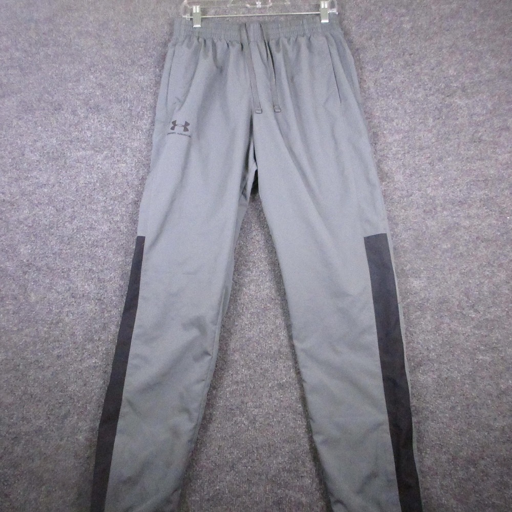 Under Armour Pants Mens Medium Gray Track Warm Up Loose Fit Side Stripe Athletic
